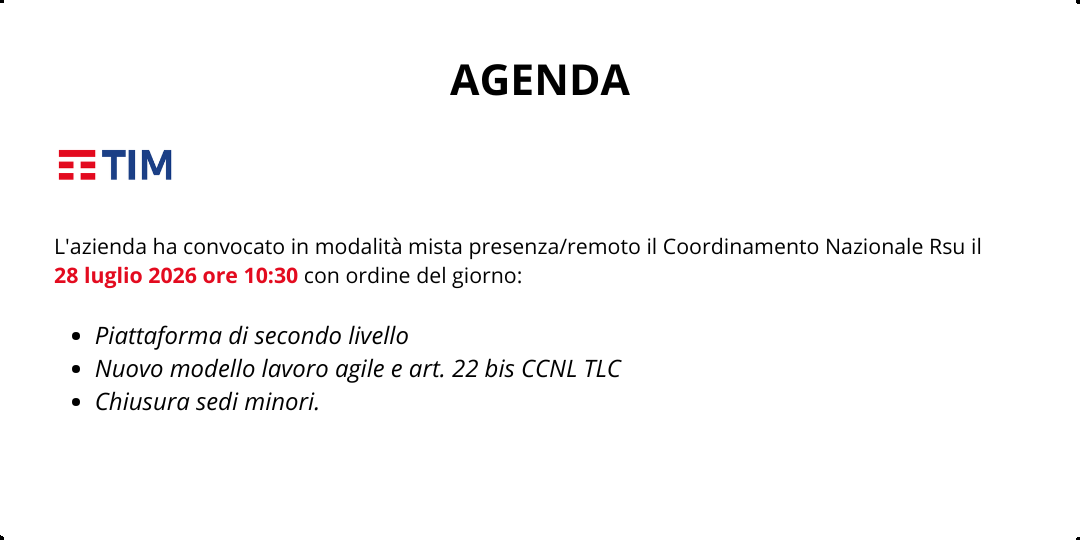 AGENDA SINDACALE LUGLIO 2026