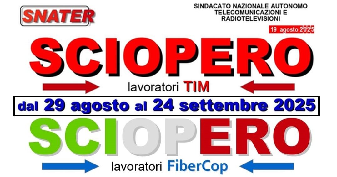 SCIOPERO IN TIM E FIBERCOP DAL 29 AGOSTO AL 24 SETTEMBRE 2025