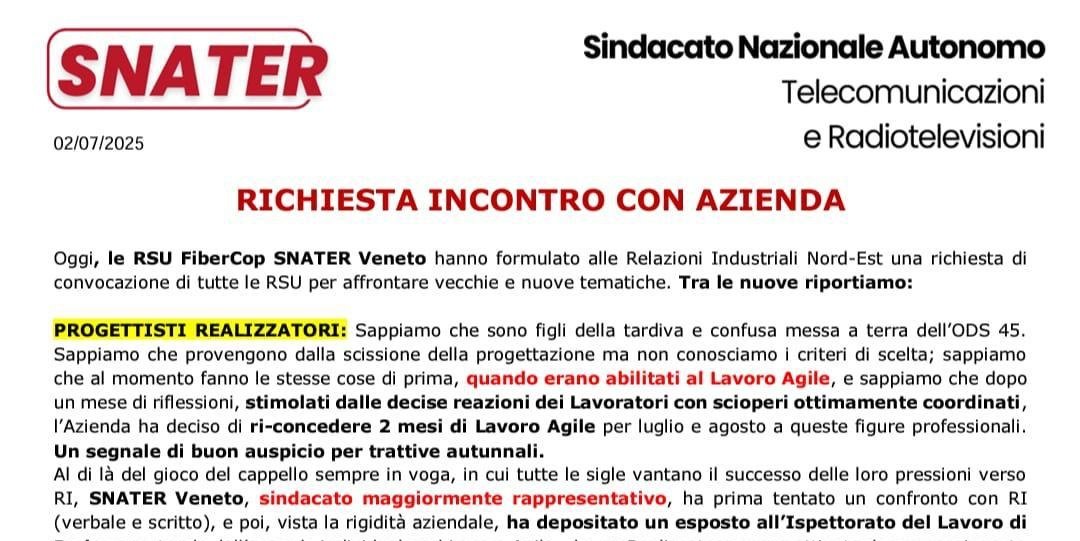 RICHIESTA INCONTRO CON AZIENDA